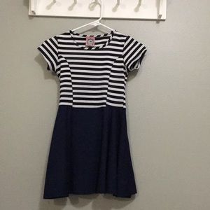 Navy and white shirt sleeve dress